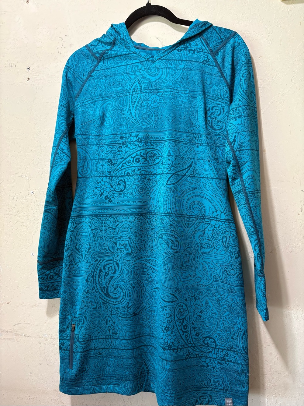 Title Nine Teal Paisley Long-Sleeve Hooded Dress